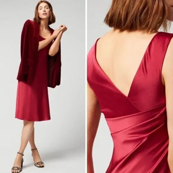 New! White House Black Market Sleeveless Satin Slip Dress in red, size 6 - Picture 2 of 13